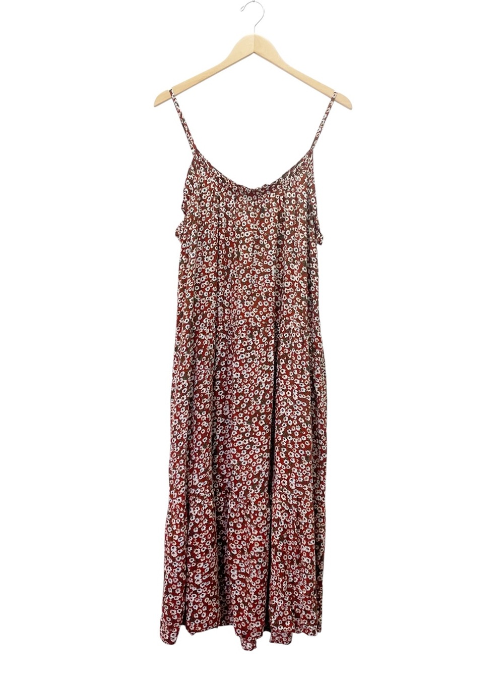 Natural Life Harley Midi Dress Size L/XL Rust Floral Daisy Tiered Boho Pockets - Picture 2 of 11
